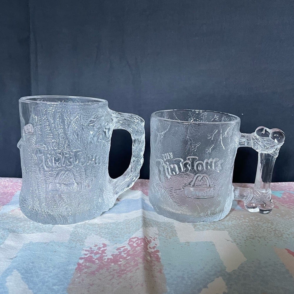 Vintage 1993 The Flintstones McDonalds Mugs | Treemendous & Pre-Dawn Glass Mugs